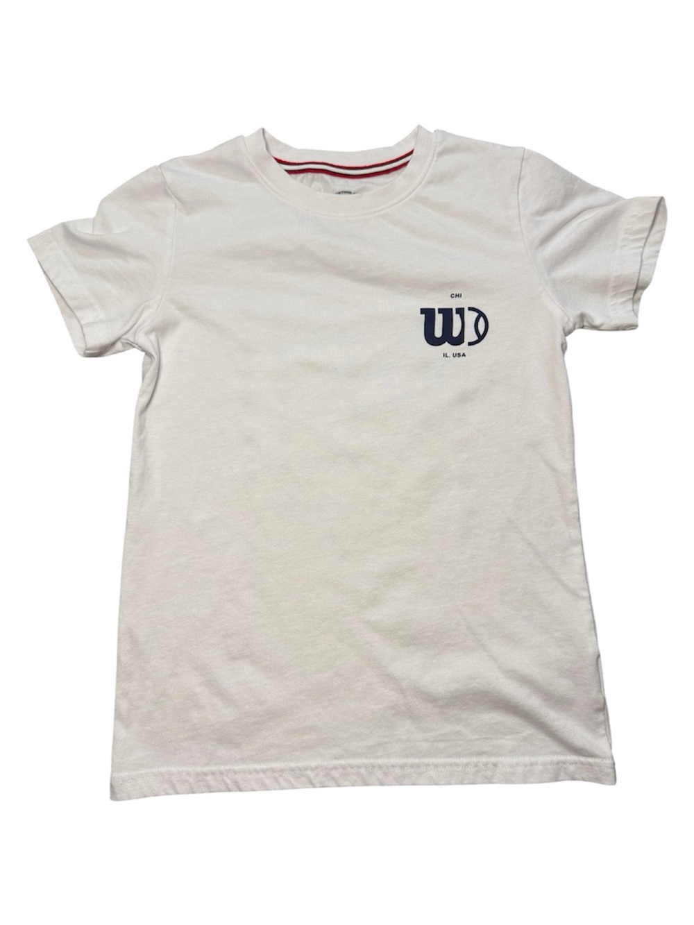 Wilson Tennis Court Graphic T-Shirt
Boys Size Small S White Navy Blue Front
Logo